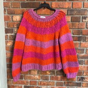 Frnch womens Nermin boatneck chunky knit striped sweater orange/pink S